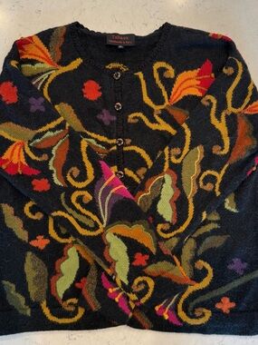 Handmade Alpaca Wool Black Floral Cardigan
